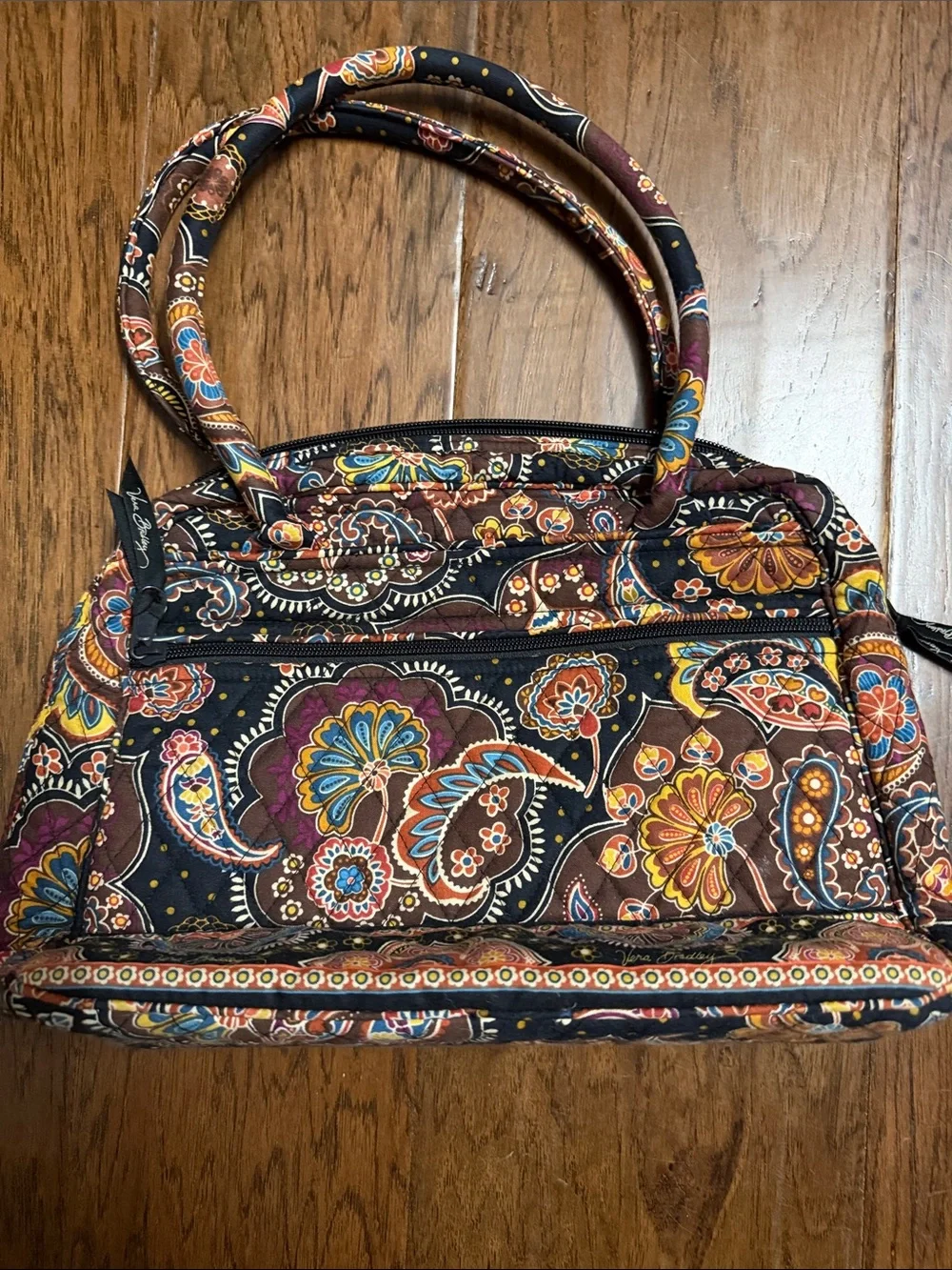 Vera Bradley Black Paisley Quilted Handbag with Multicolor Floral Print